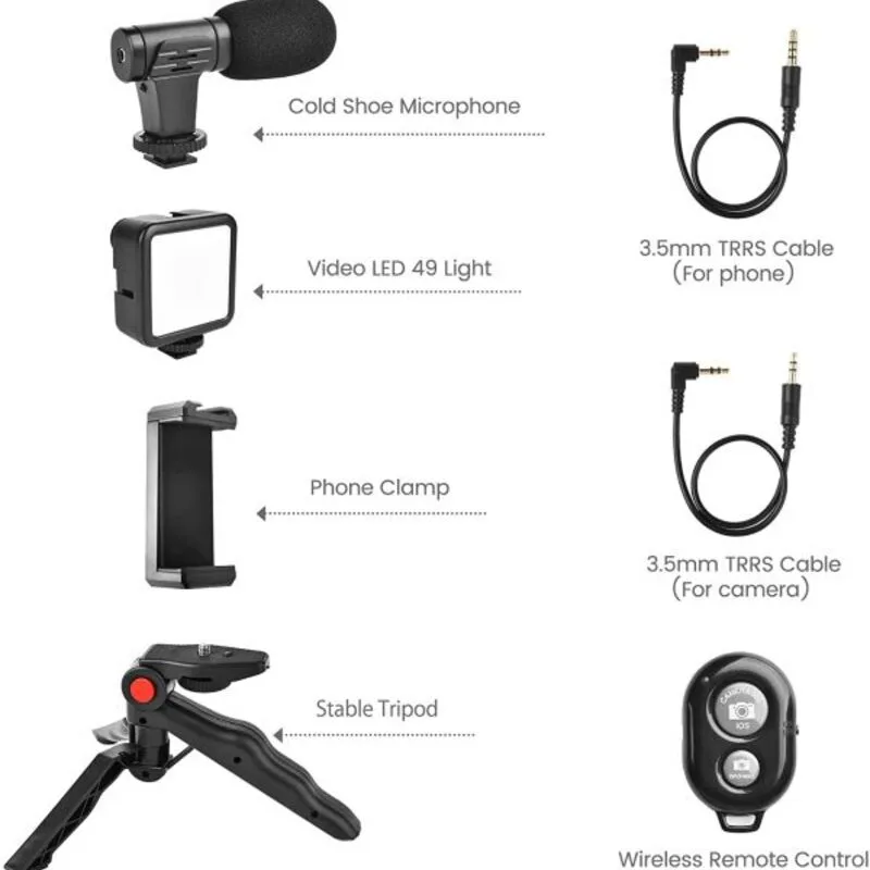 Video Making Vlog Tripod Kit 3 In 1 with Mic & LED | Kinbo.site