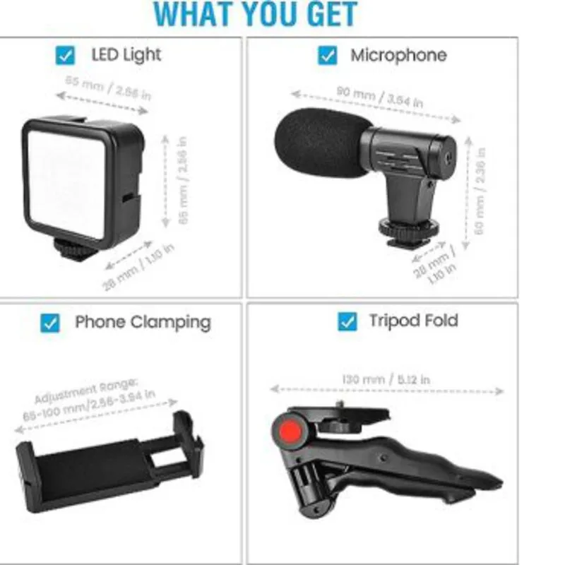 Video Making Vlog Tripod Kit 3 In 1 with Mic & LED | Kinbo.site